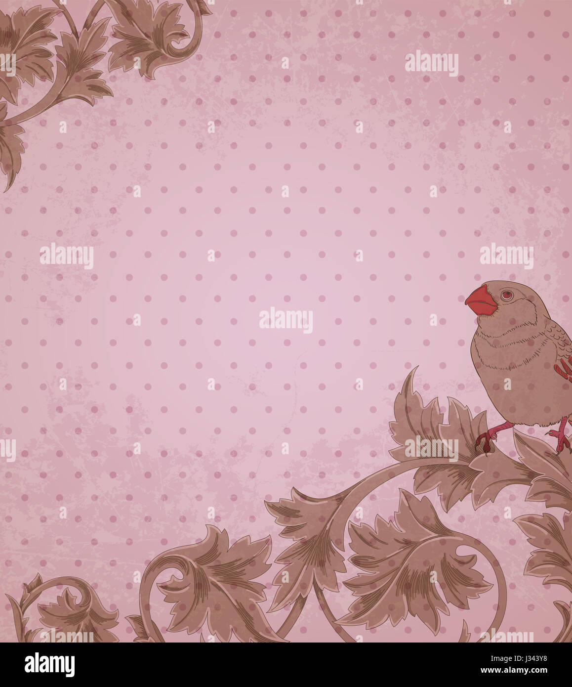 Vintage scratched pink background with Victorian floral decorative ...