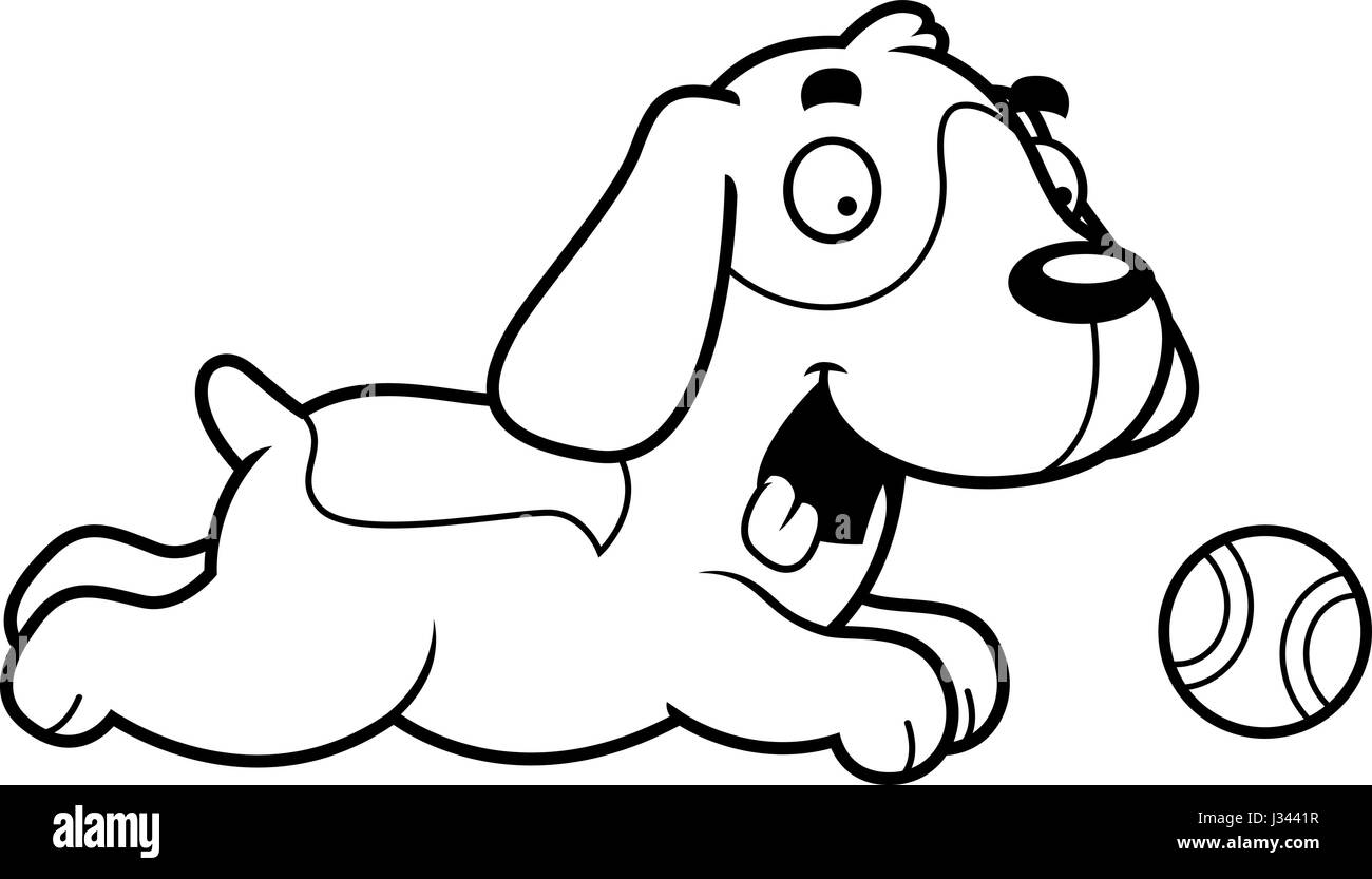 A cartoon illustration of a Beagle chasing a ball. Stock Vector