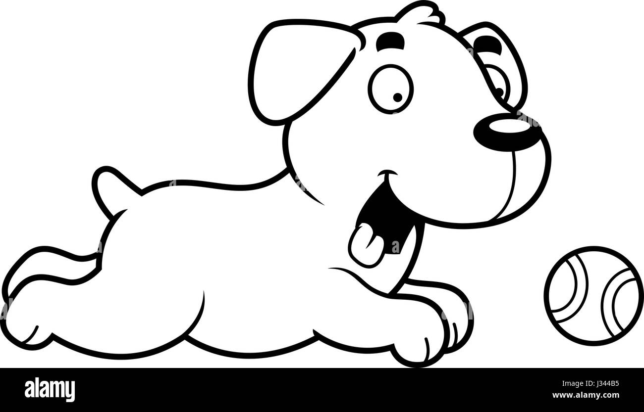 A cartoon illustration of a Labrador Retriever chasing a ball. Stock Vector