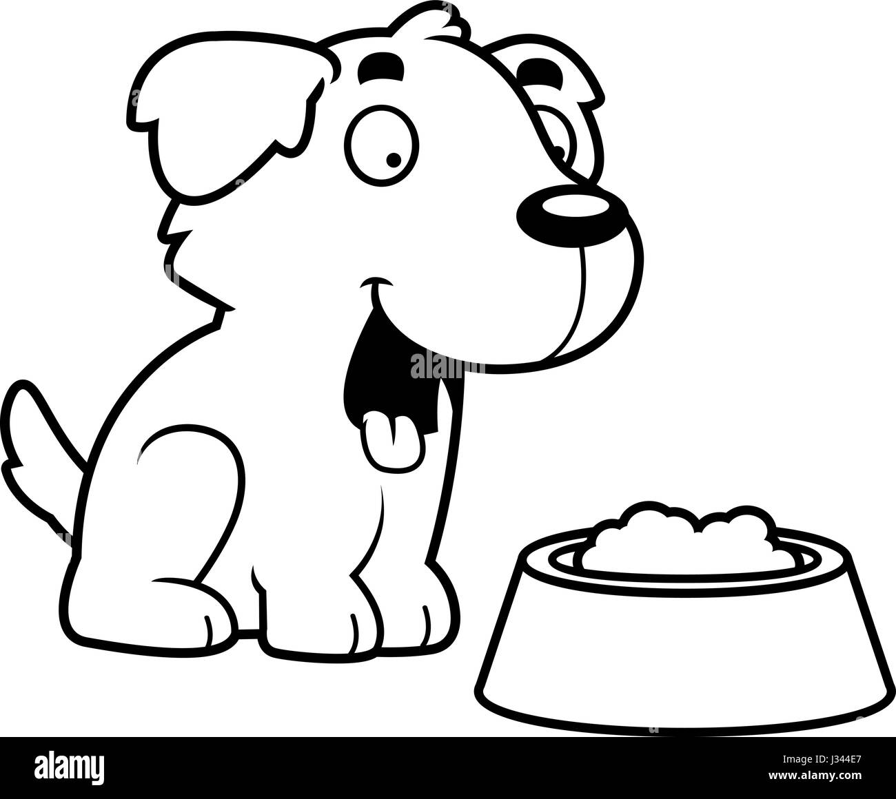 A cartoon illustration of a Golden Retriever with a bowl of food Stock ...