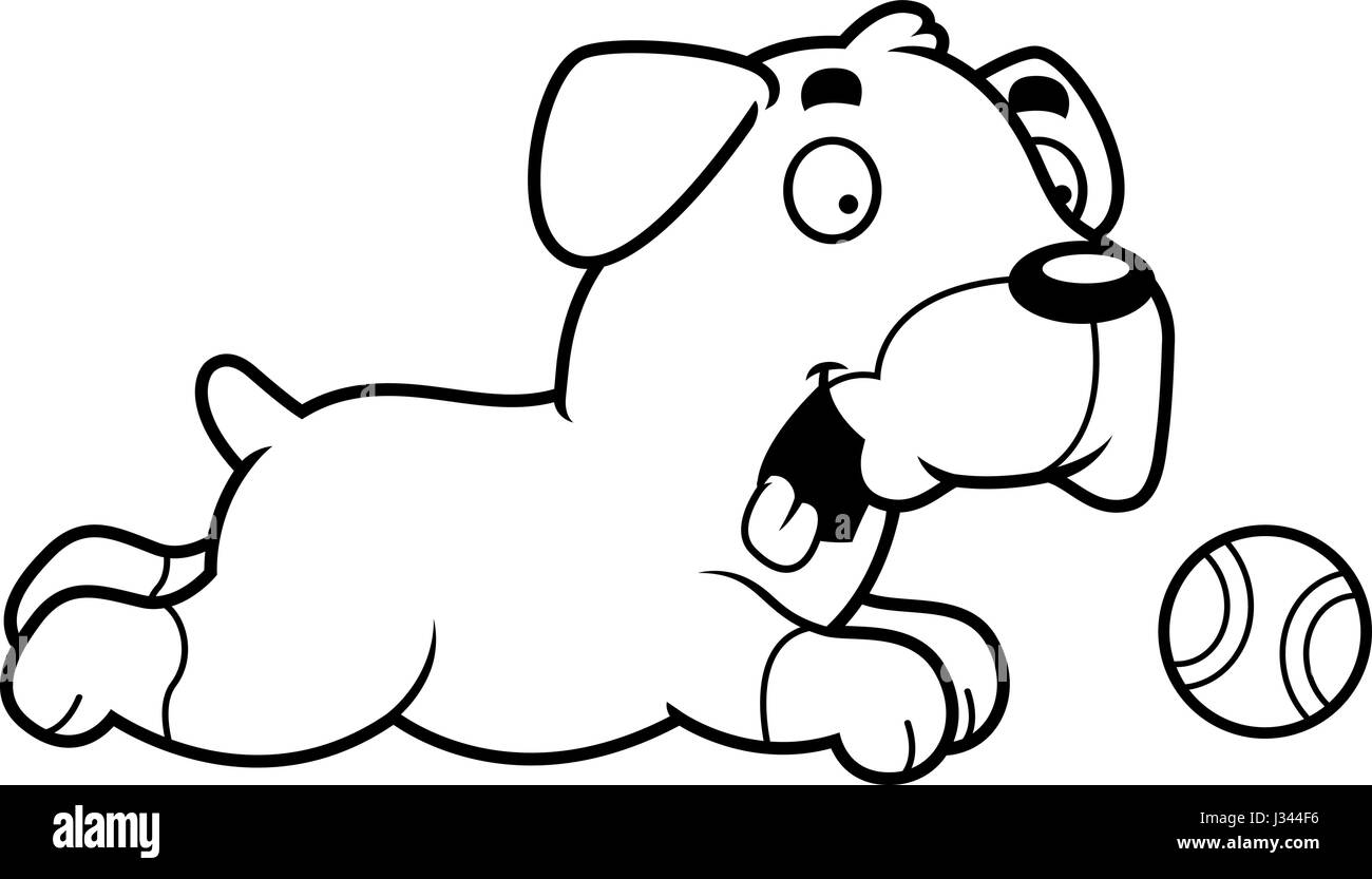 A cartoon illustration of a Rottweiler chasing a ball. Stock Vector