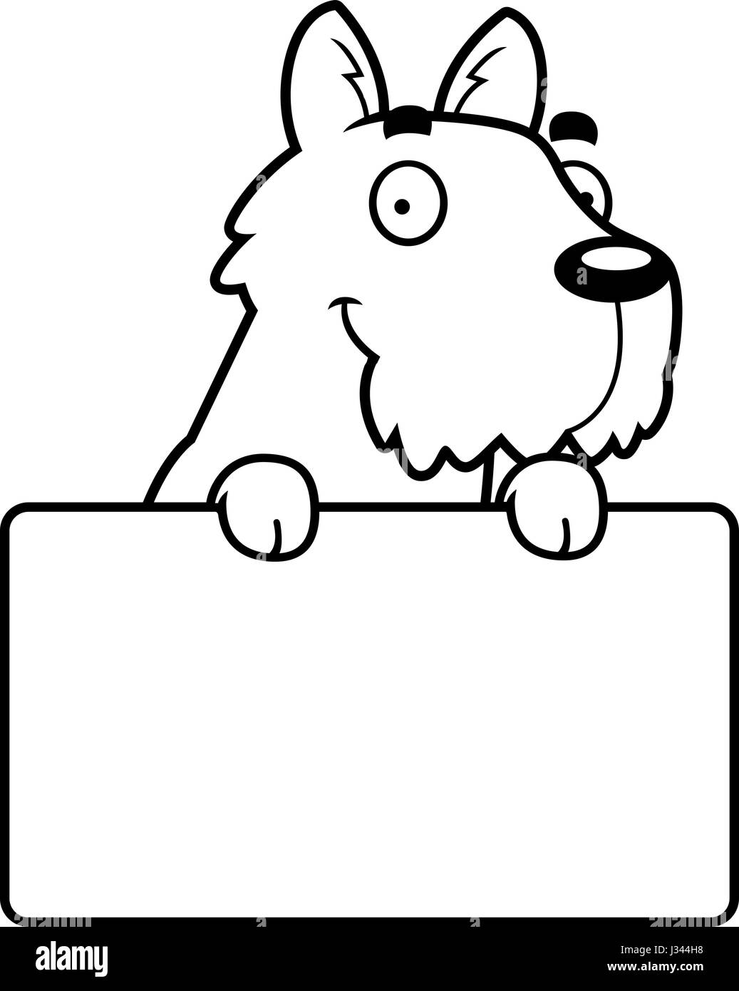 A cartoon illustration of a Scottie with a sign Stock Vector Image