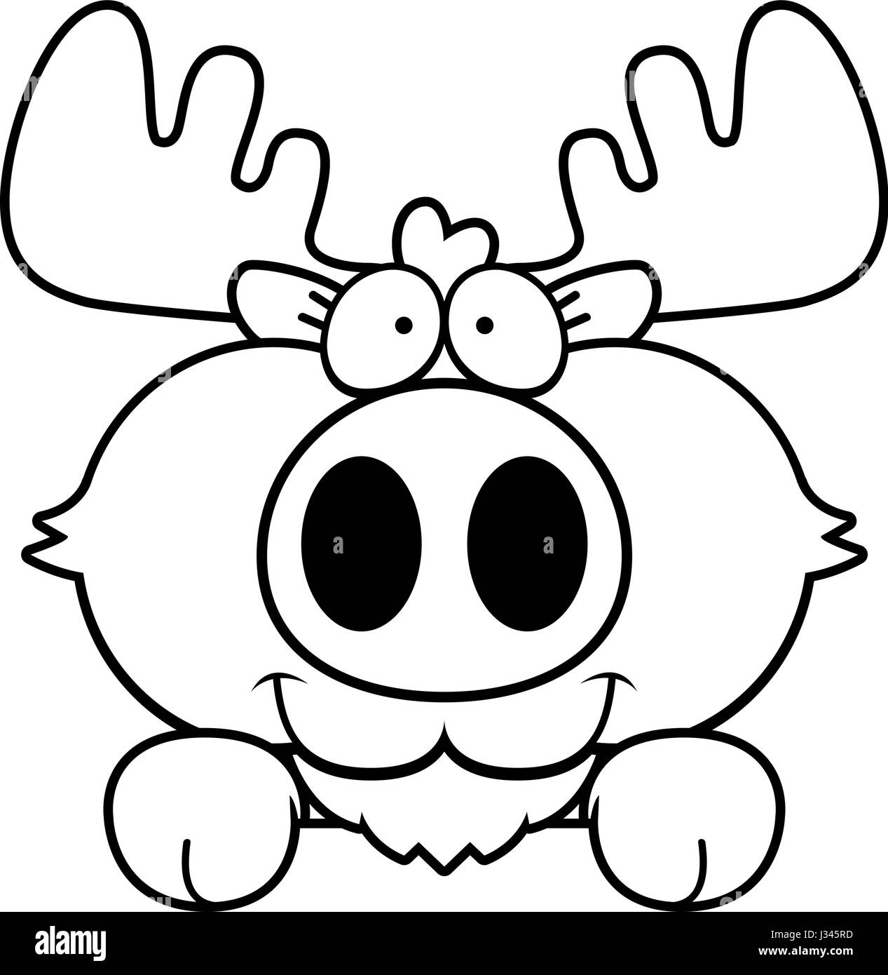 A cartoon illustration of a moose peeking over an object. Stock Vector