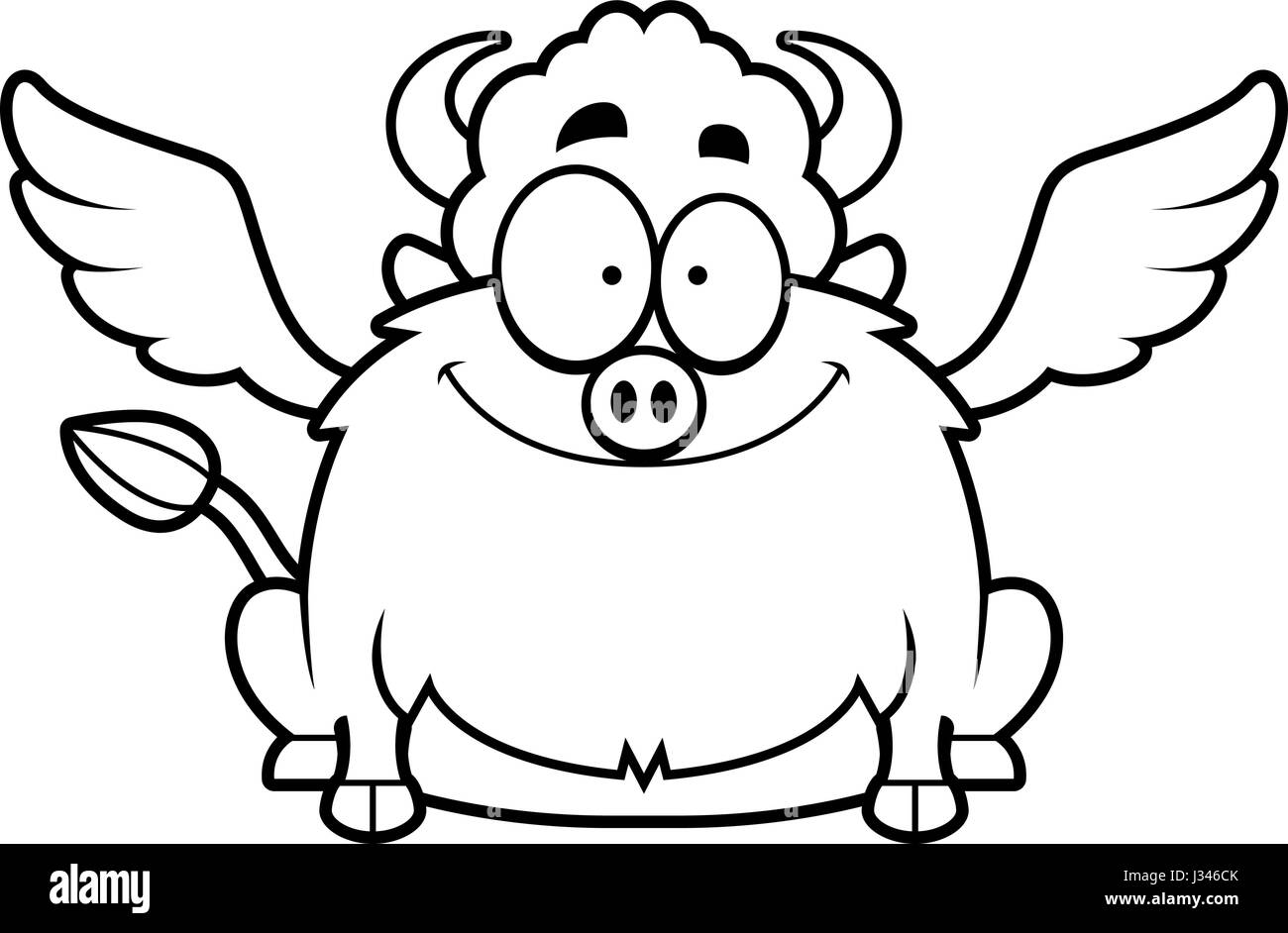 A cartoon illustration of a buffalo with wings smiling Stock Vector