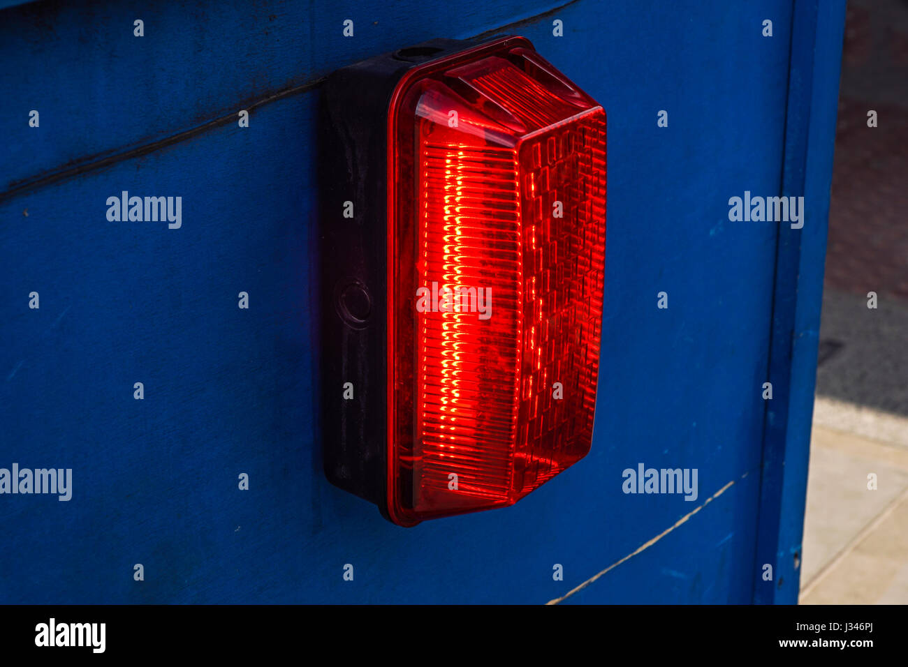 Barricade and Warning Light Closeup . traffic safety roadwork signs and light Stock Photo