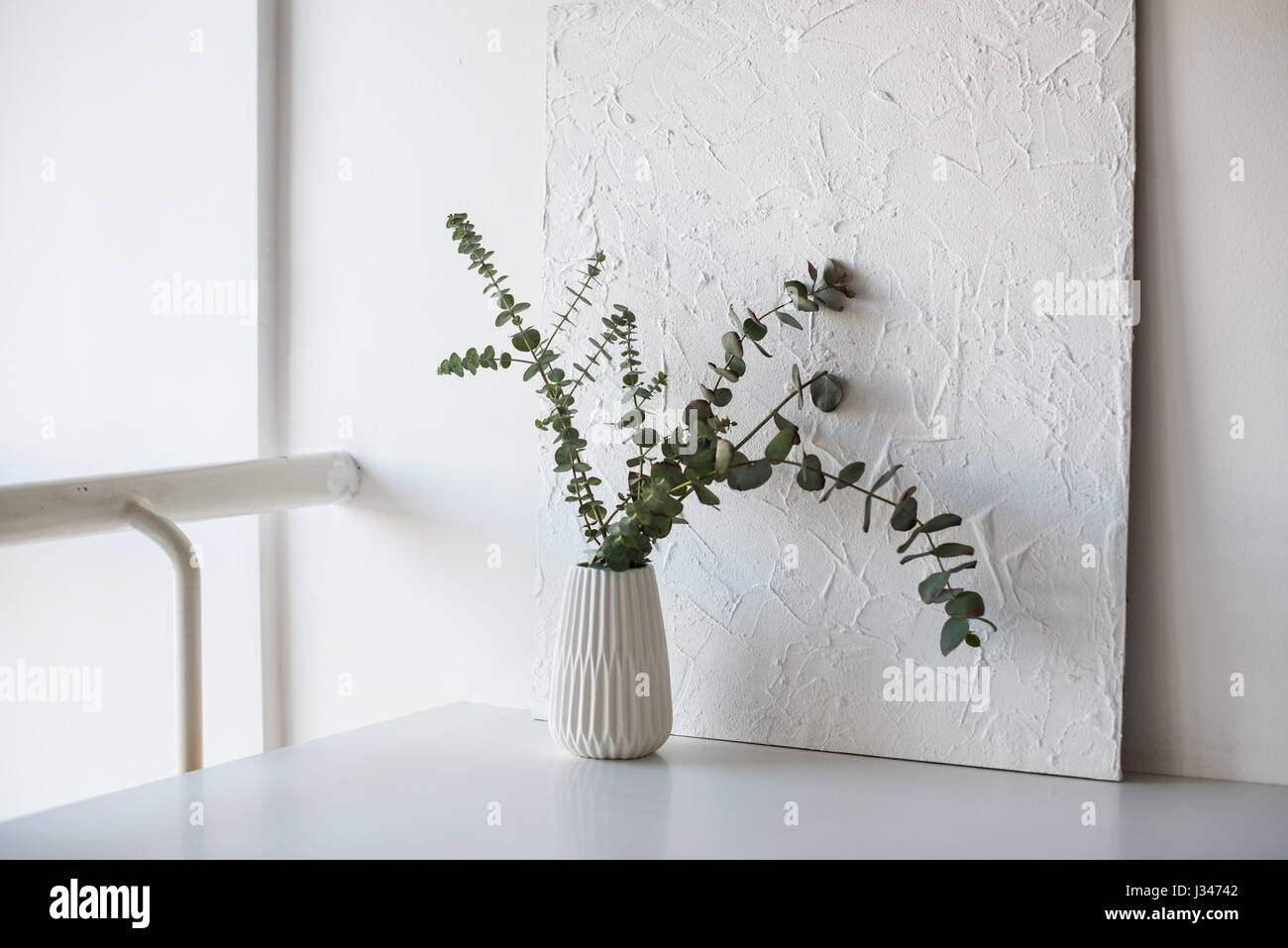 Minimalist Home Interior Decor Branches In Vase On Table In White