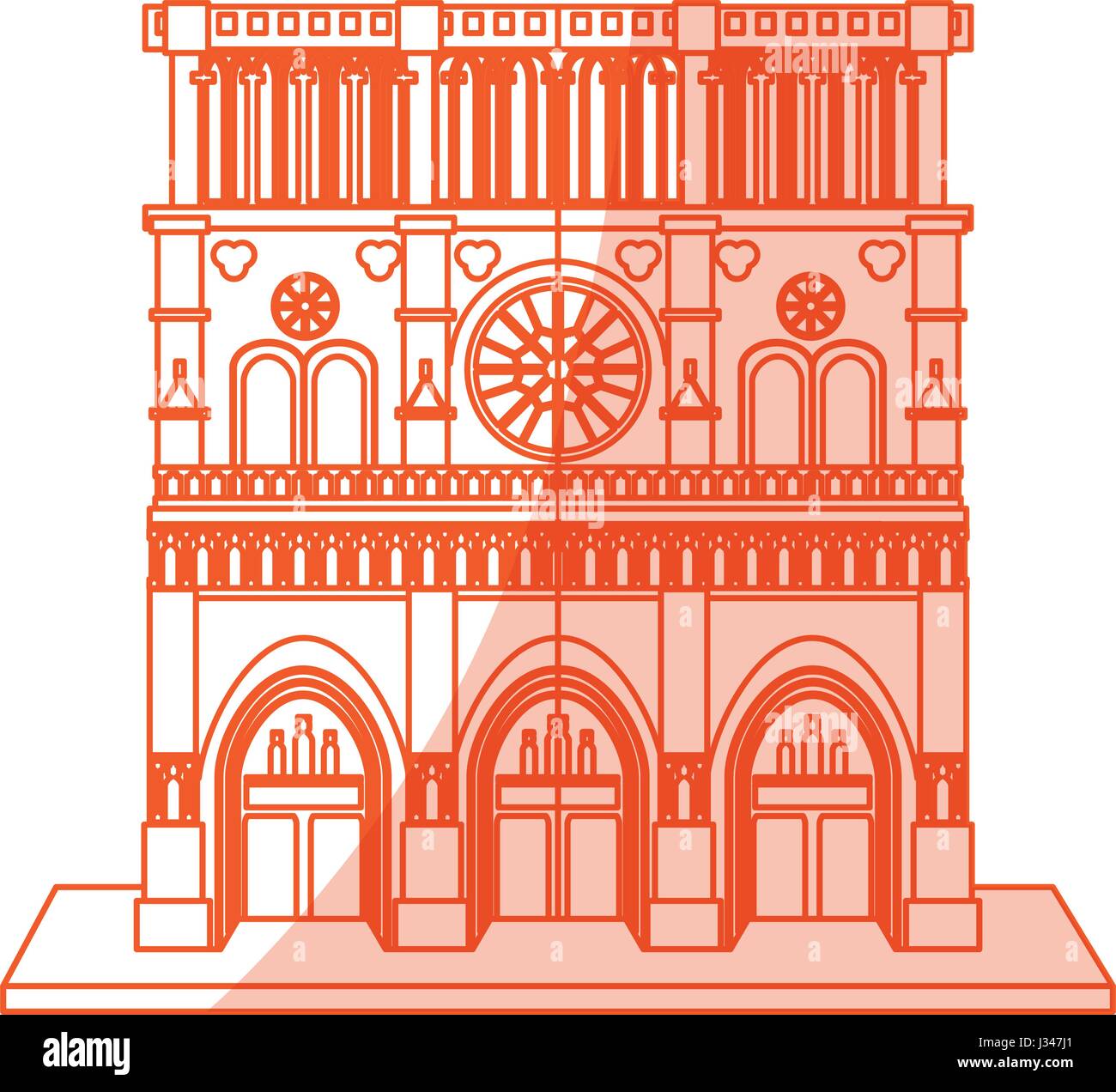 orange silhouette shading cartoon building architecture antique temple Stock Vector