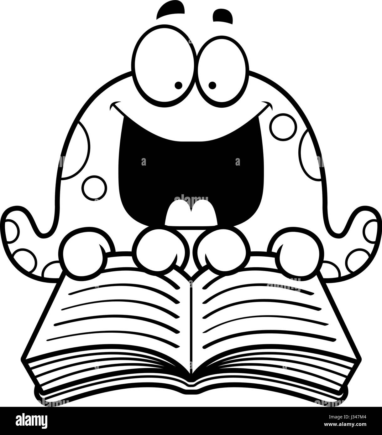 A cartoon illustration of an octopus reading a book Stock Vector Image ...