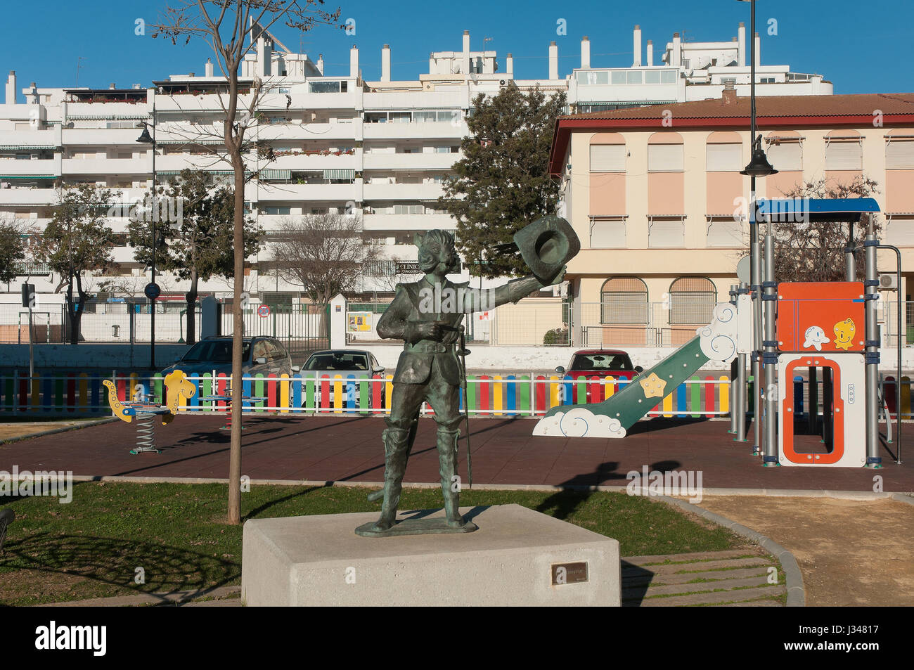 Statue of the Puss in Boots, Fantasy Park, Fuengirola, Malaga province, Region of Andalusia, Spain, Europe Stock Photo