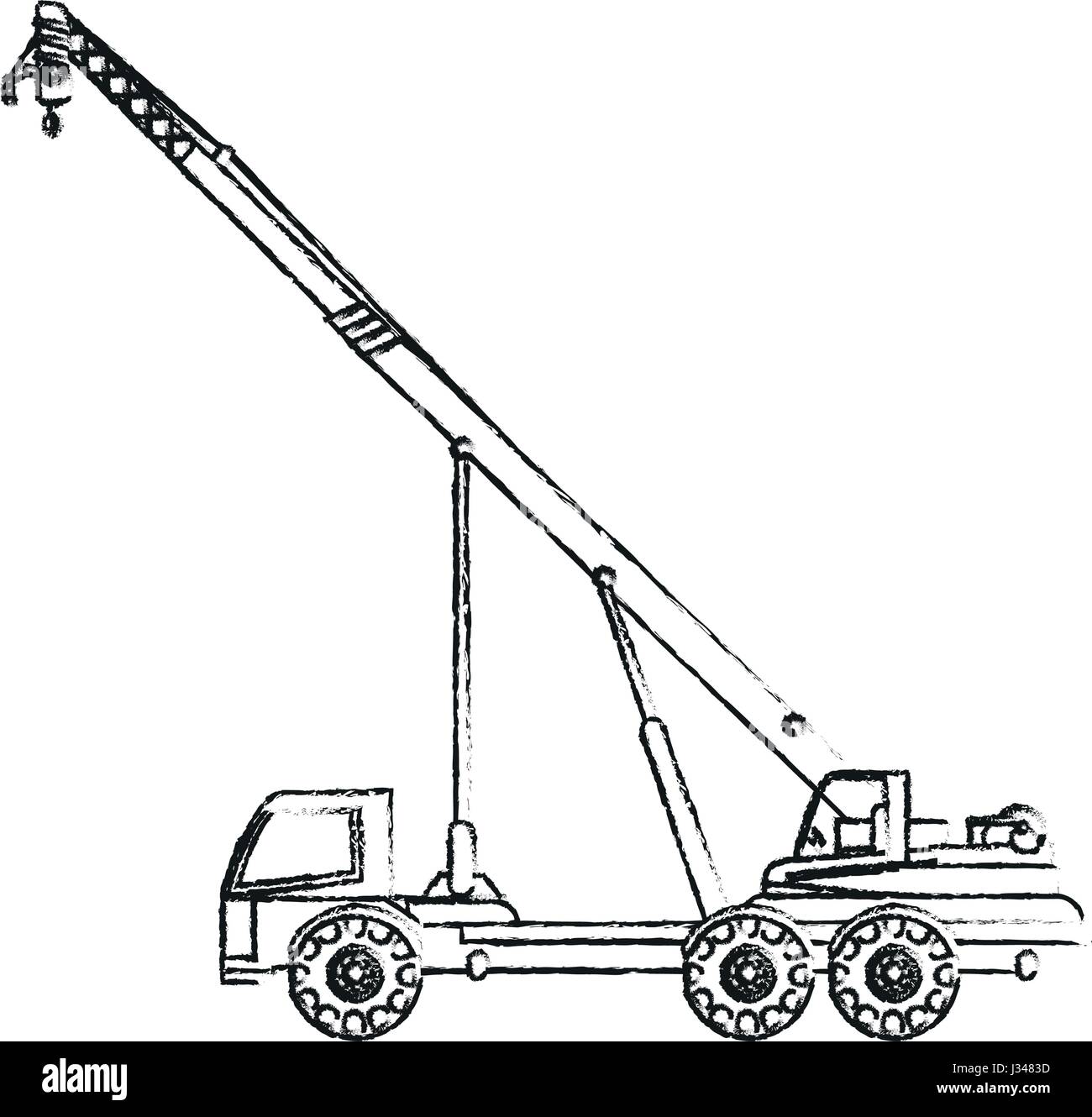 black blurred silhouette cartoon construction crane truck Stock Vector