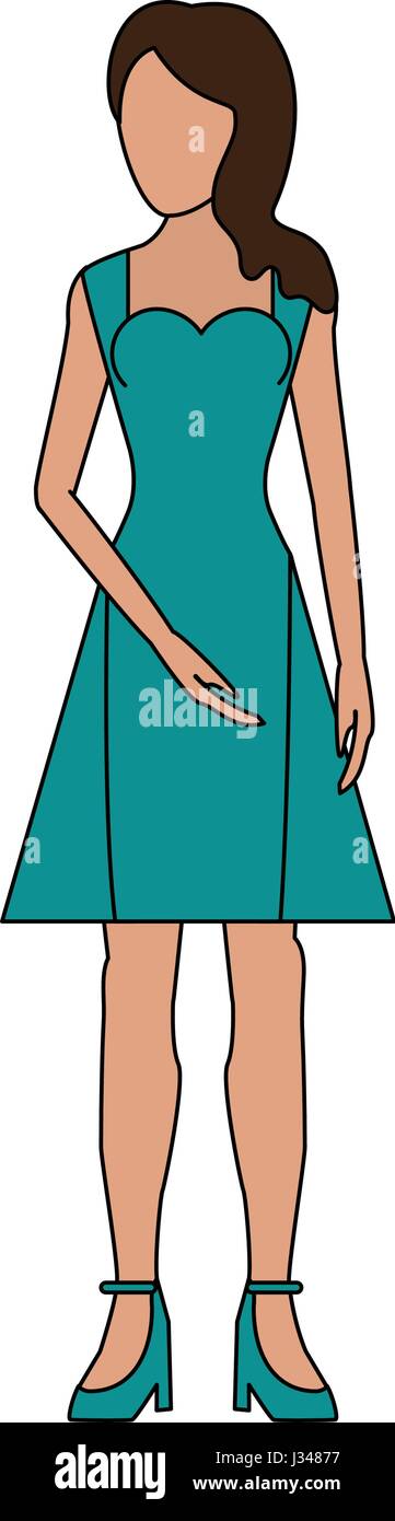 color image realistic silhouette faceless woman with dress clothing Stock Vector