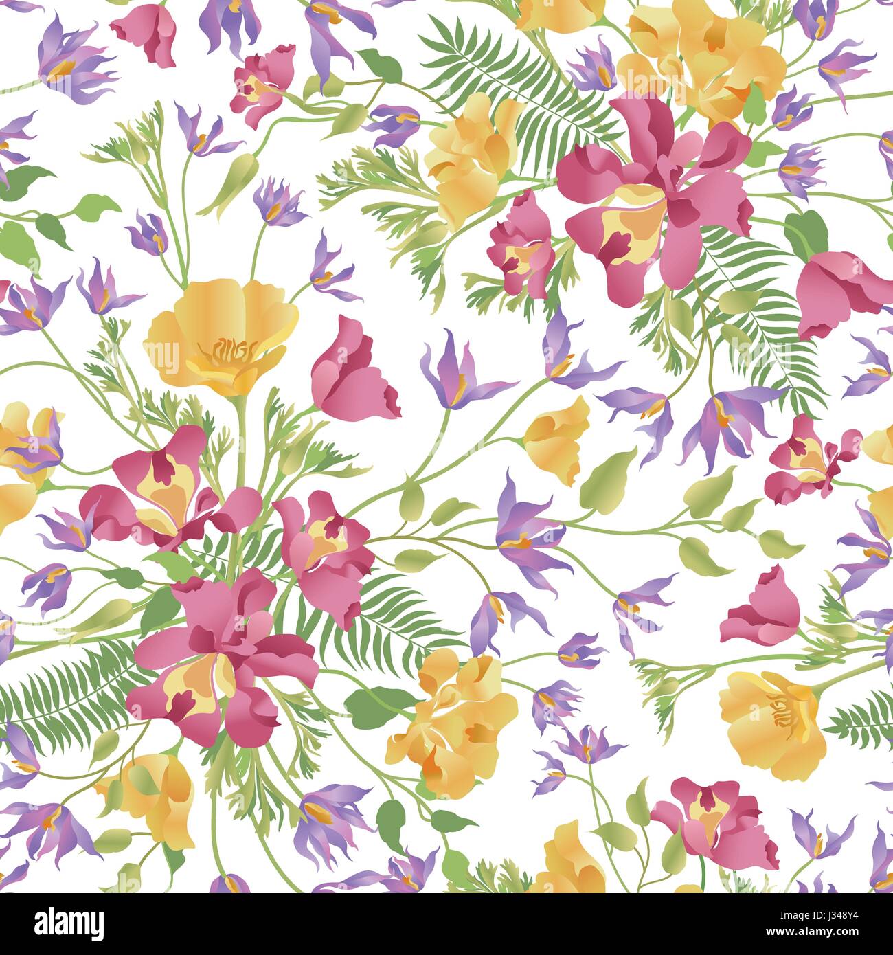 Floral ornamental white seamless pattern. Flower garden background ...