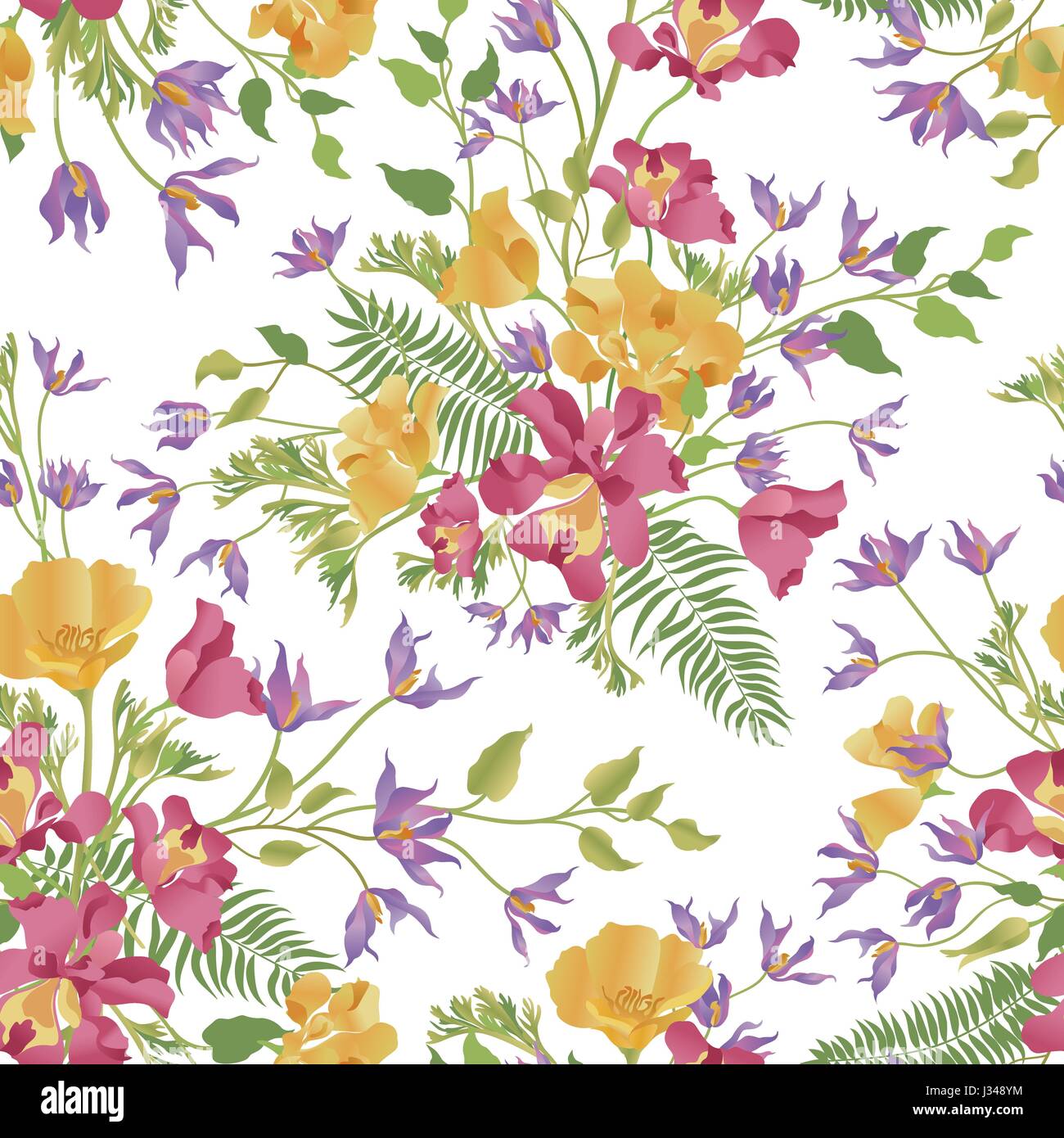 Floral ornamental white seamless pattern. Flower garden background ...