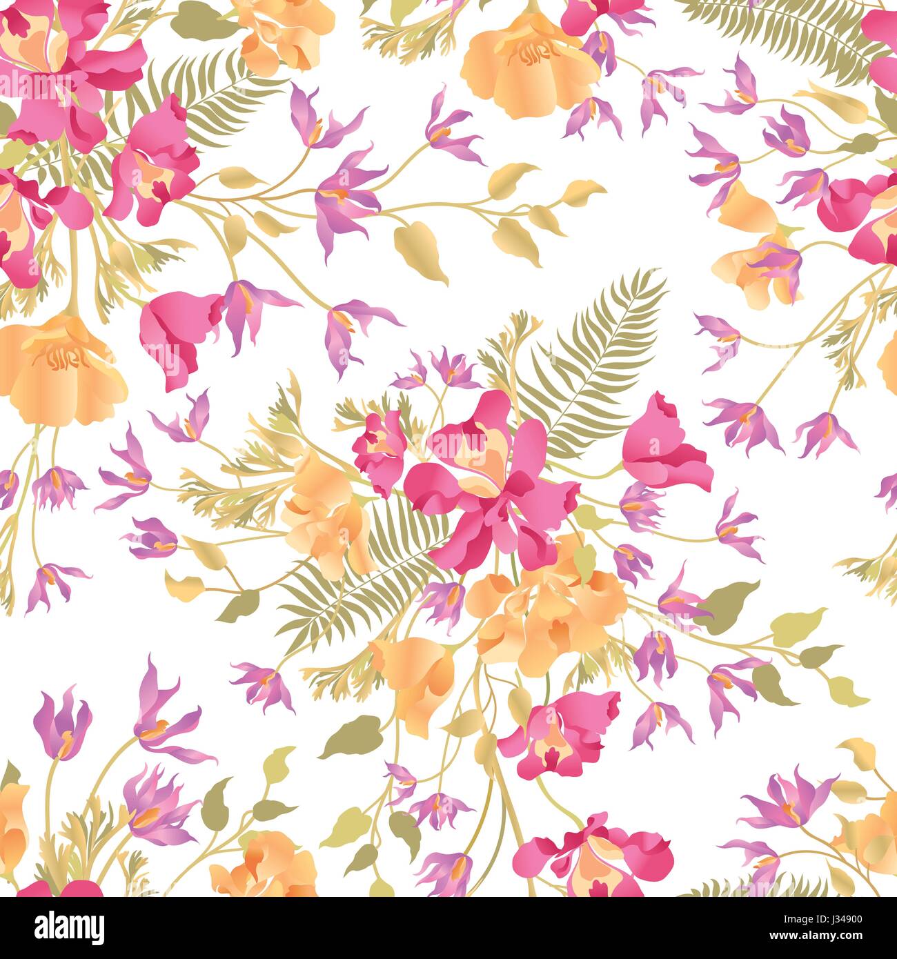 Floral ornamental white seamless pattern. Flower garden background ...