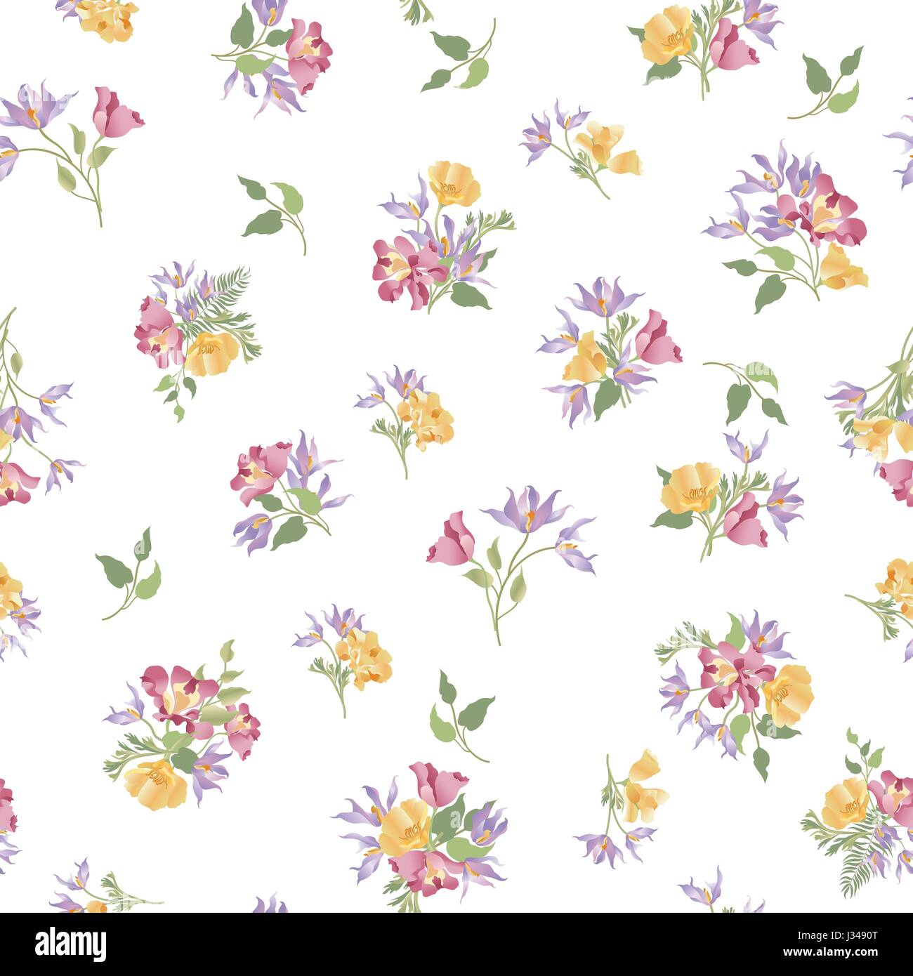 Floral ornamental white seamless pattern. Flower bouquet summer garden ...