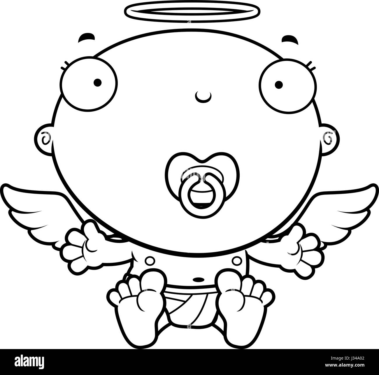A cartoon illustration of a baby angel with a pacifier Stock Vector