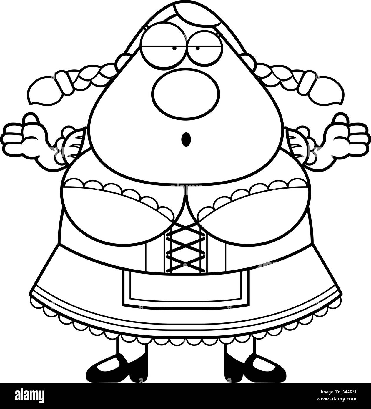 A cartoon illustration of a Oktoberfest woman shrugging. Stock Vector