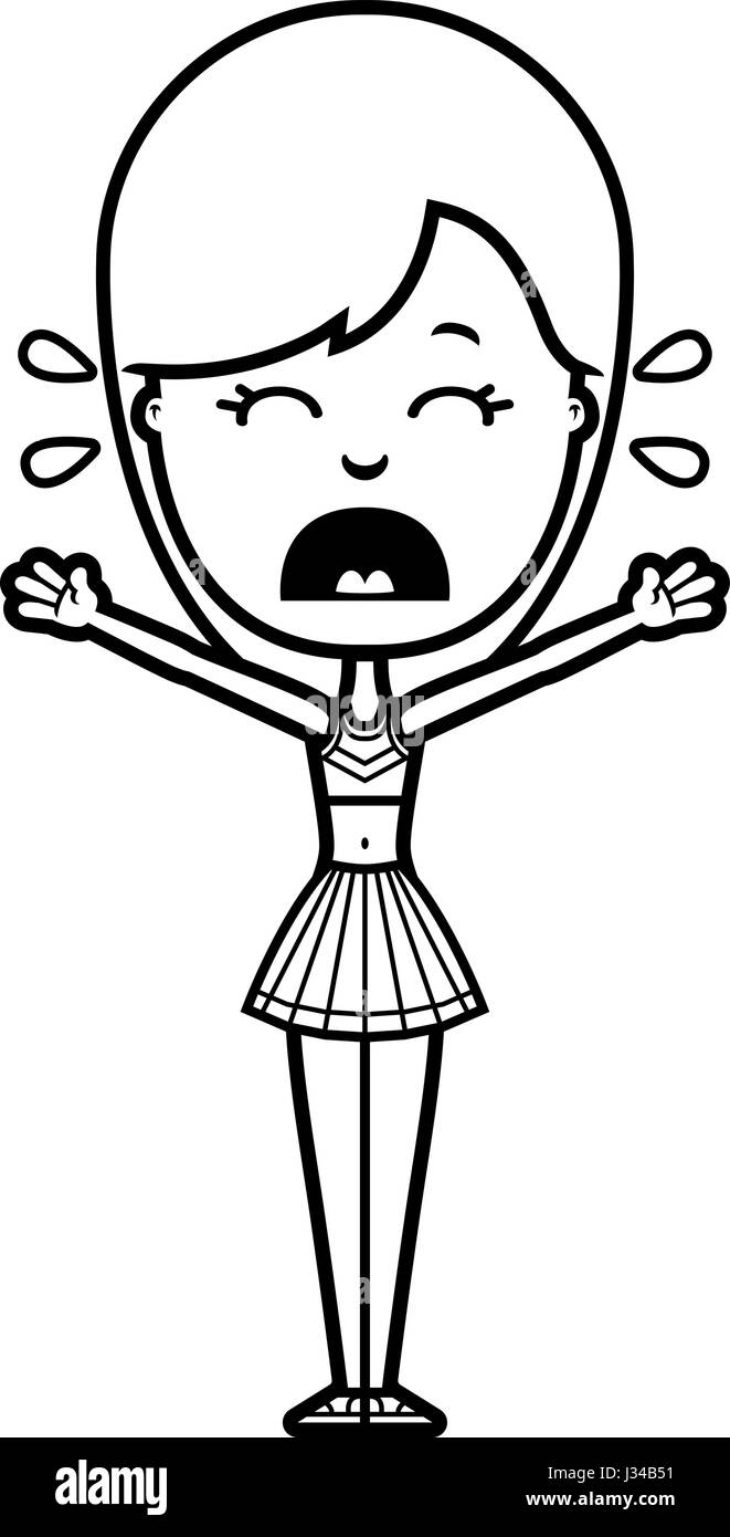 A cartoon illustration of a teen cheerleader girl looking scared. Stock Vector