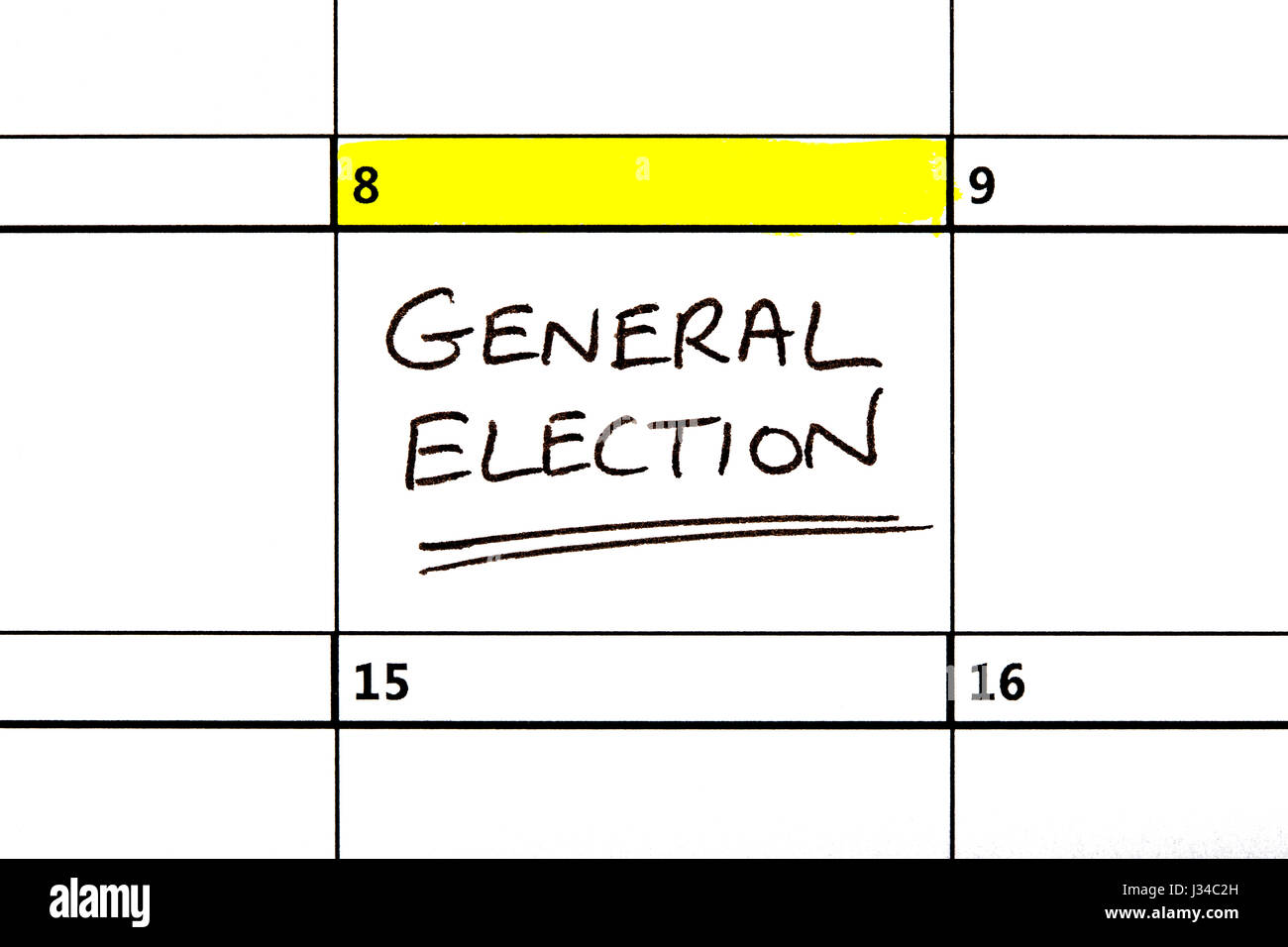 The 8th June highlighted on a calendar reminding you about the General Election. Stock Photo