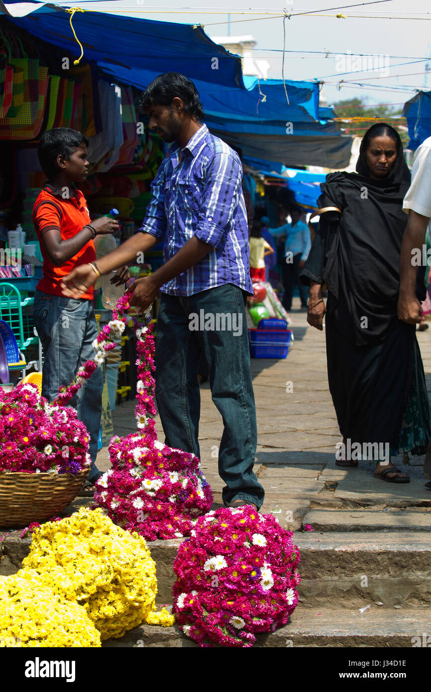 Flower seller at the Mysore famous Flower Market, Mysore, Karnataka