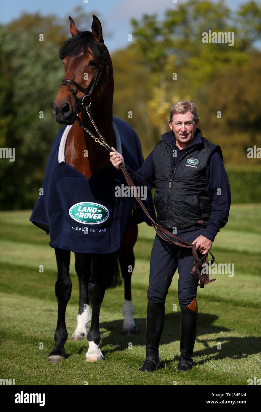 Nick Skelton with Big Star during the media day at Ardencote Farm, Alcester. Stock Photo