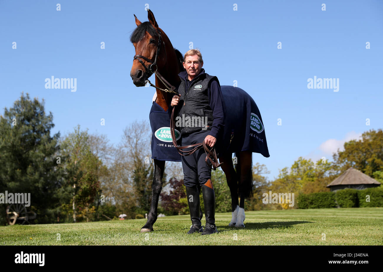 Nick Skelton with Big Star during the media day at Ardencote Farm, Alcester. Stock Photo