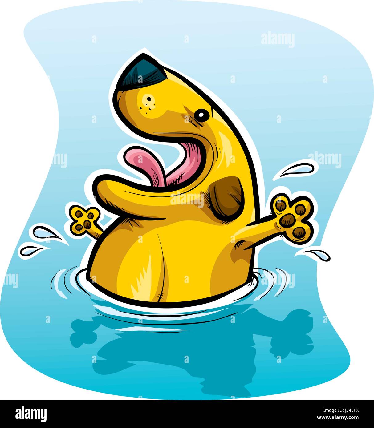 A cartoon dog enjoys swimming in the water. Stock Vector