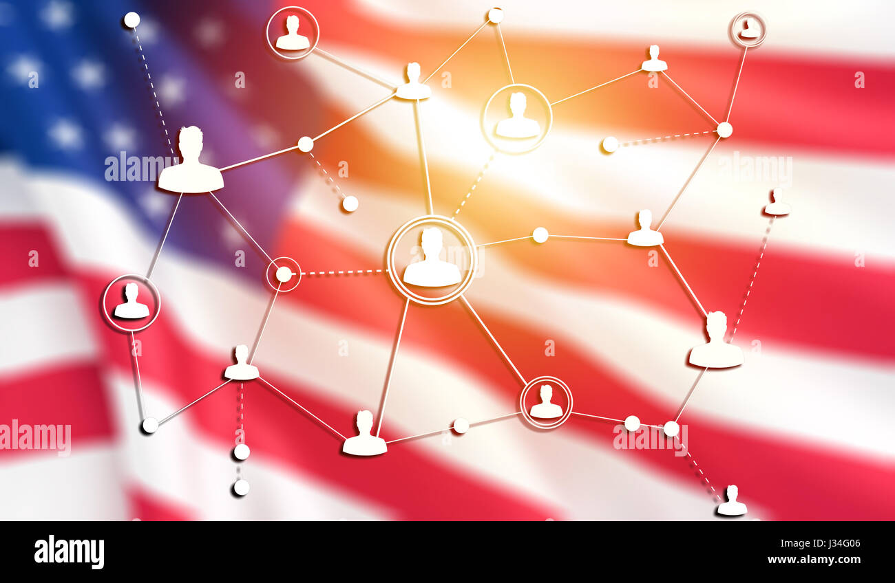 Social networking technologies on USA flag. Social media concept Stock