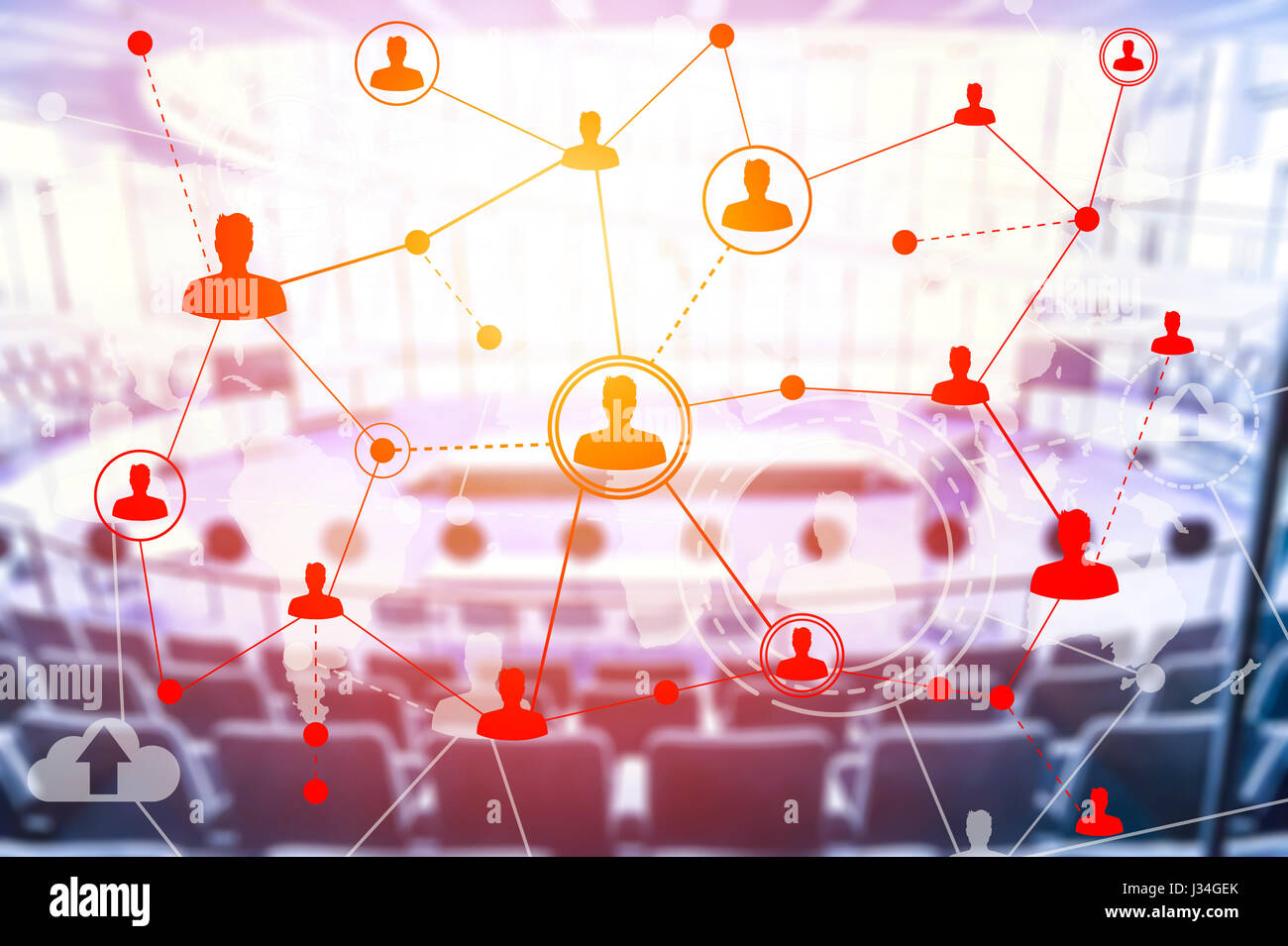 Social networking technologies in a conference hall. Social media concept Stock Photo