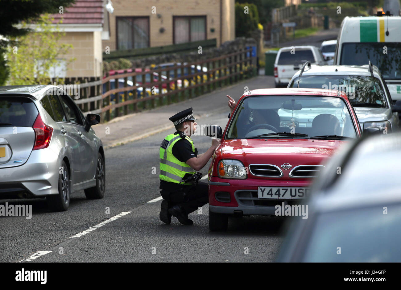 Police advising motorists on Bo'Ness Road in the village of Polmont as