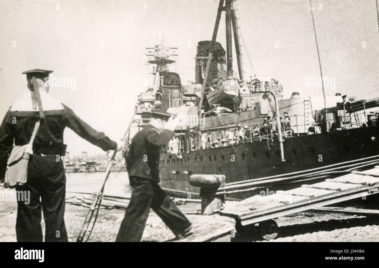 Soviet cruiser Molotov in port Stock Photo