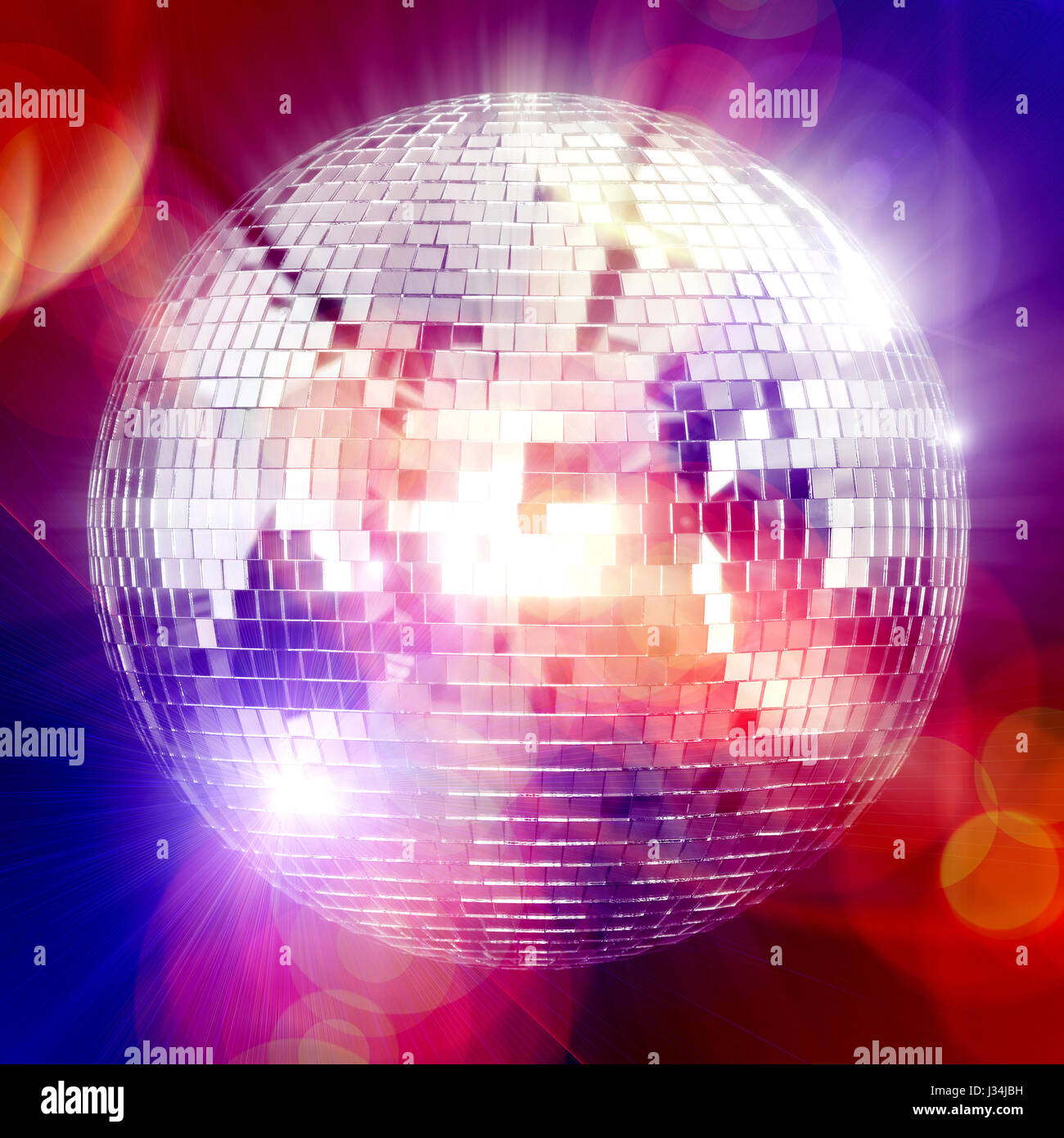 real disco globe and colorful light Stock Photo