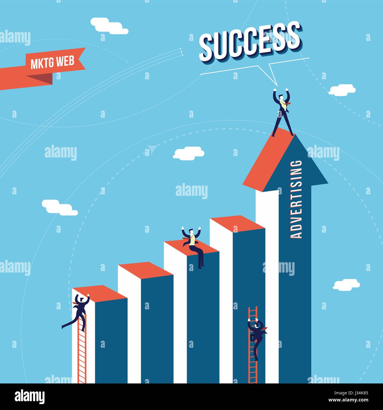 Business success graph with businessman team, web marketing and advertising concept illustration. EPS10 vector. Stock Vector