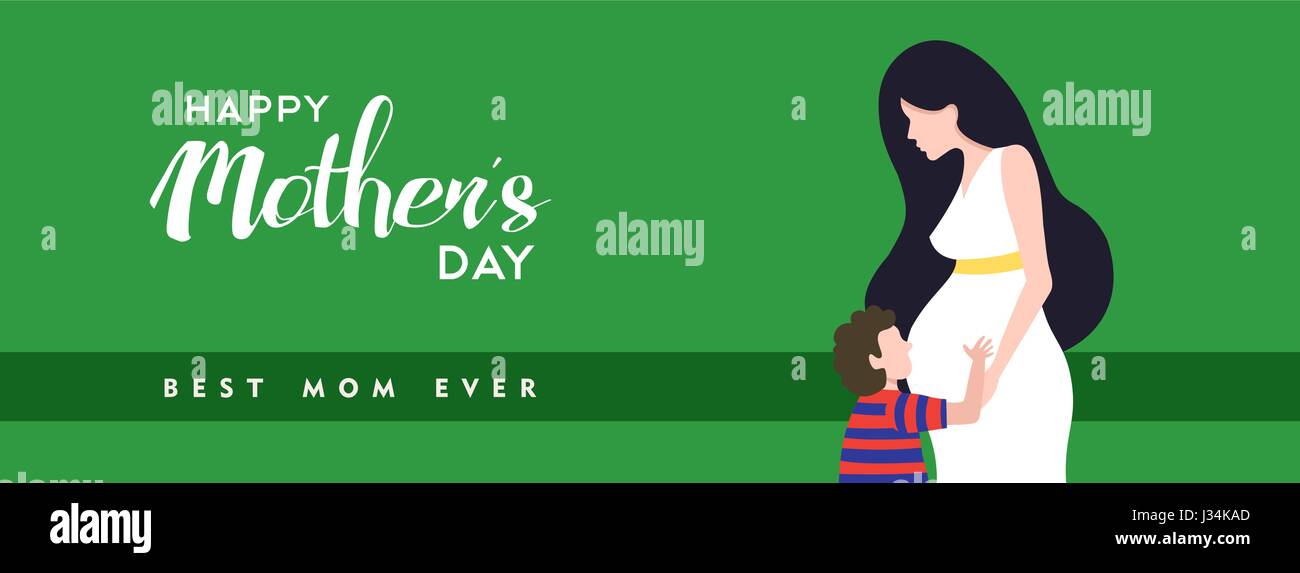 Happy Mothers Day Social Media Header Illustration Pregnant Woman