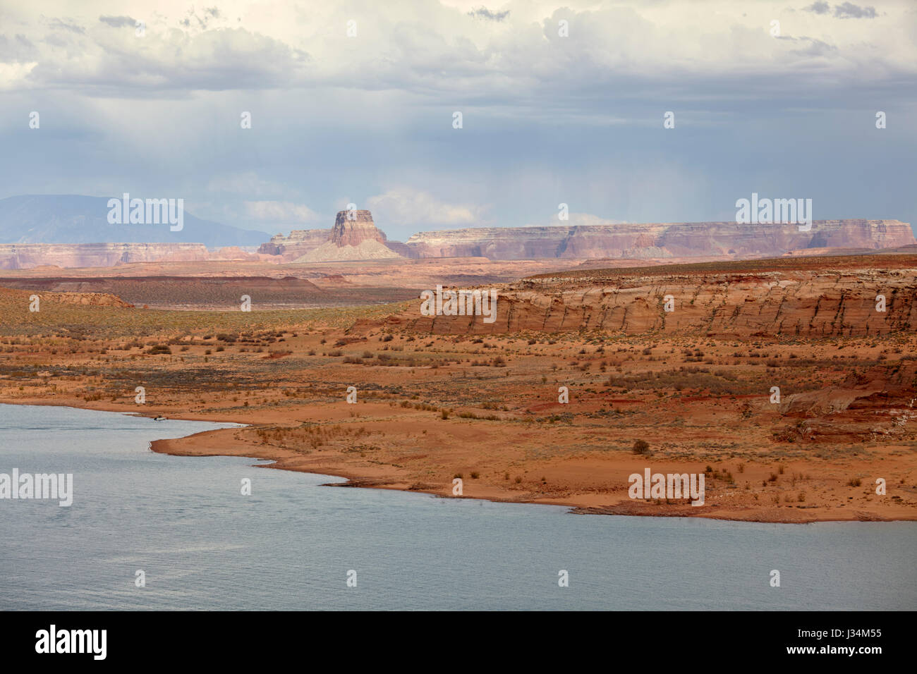 Lake Powell in Arizona and the Tower Butte rock, United States Stock Photo