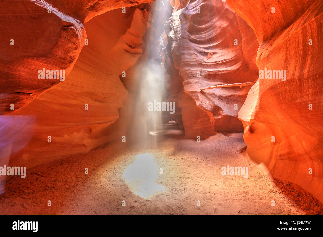 A beam of light in Upper Antelope Canyon, Arizona, United States Stock Photo