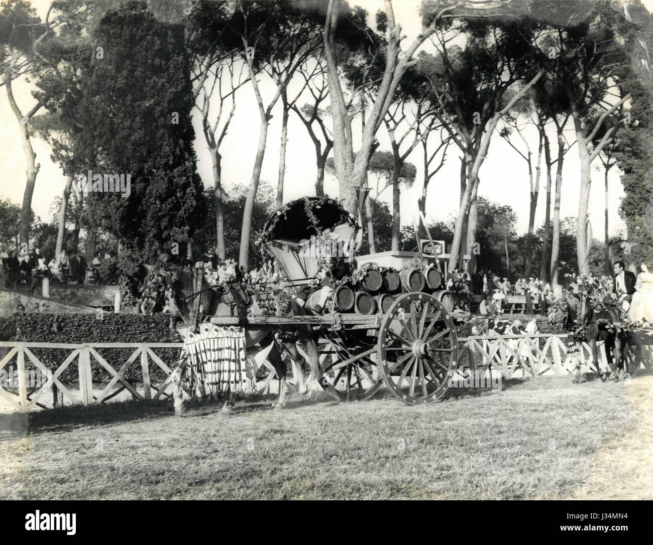 Horse-drawn carriage with wine at Villa Borghese, Rome, Italy Stock Photo