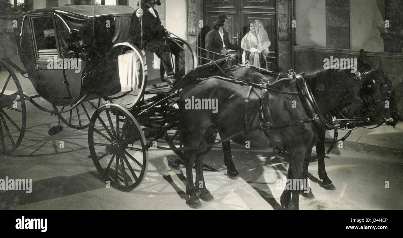 Horse-drawn carriage in the movie Fra Diavolo, Italy 1942 Stock Photo