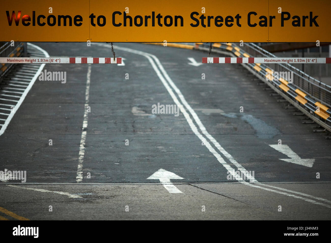 Manchester city centre NCP Chorlton Street car park entrance ramp. Stock Photo