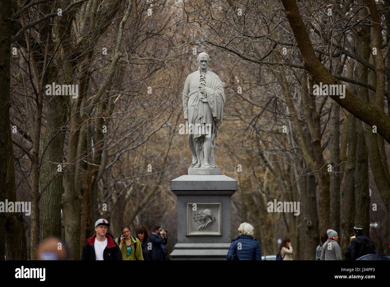 Alexander Hamilton first US secretary Treasury statue Commonwealth Avenue  . Boston Massachusetts, United States, USA, Stock Photo