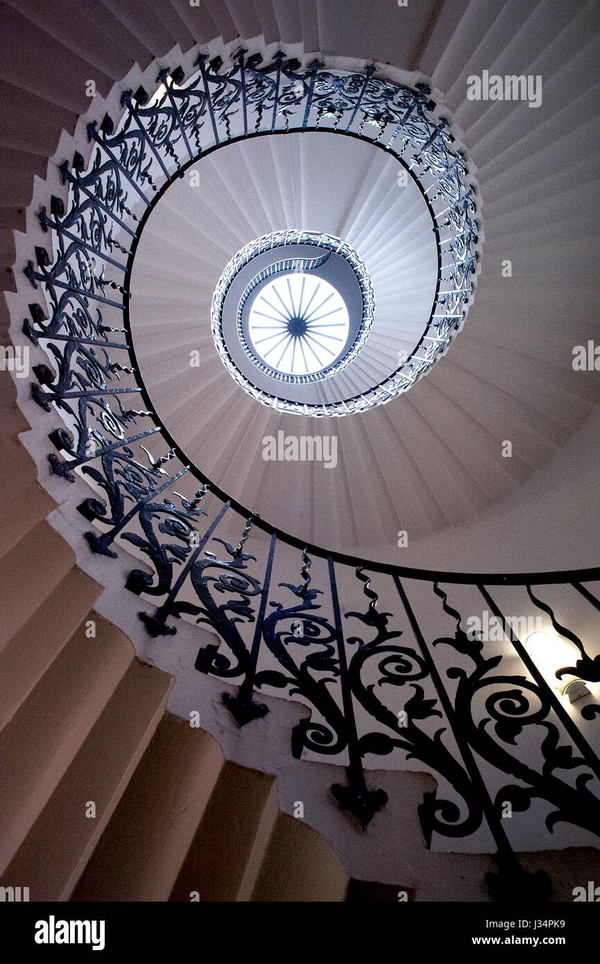 The Tulip Stairs in Queen’s House, Greenwich were built in the 17th century and were the first geometric self-supporting spiral staircase in Britain. Stock Photo