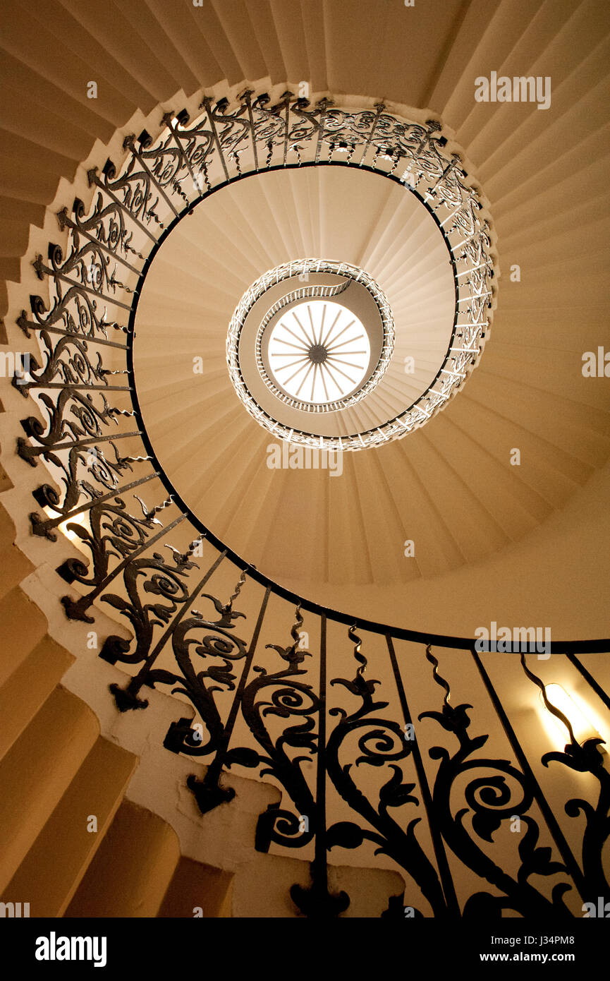 The Tulip Stairs in Queen’s House, Greenwich were built in the 17th century and were the first geometric self-supporting spiral staircase in Britain. Stock Photo