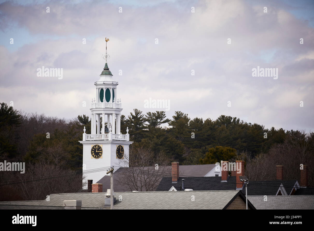The First Parish Church, clock tower  Manchester by the Sea, Boston, Massachusetts, United States, USA, Stock Photo