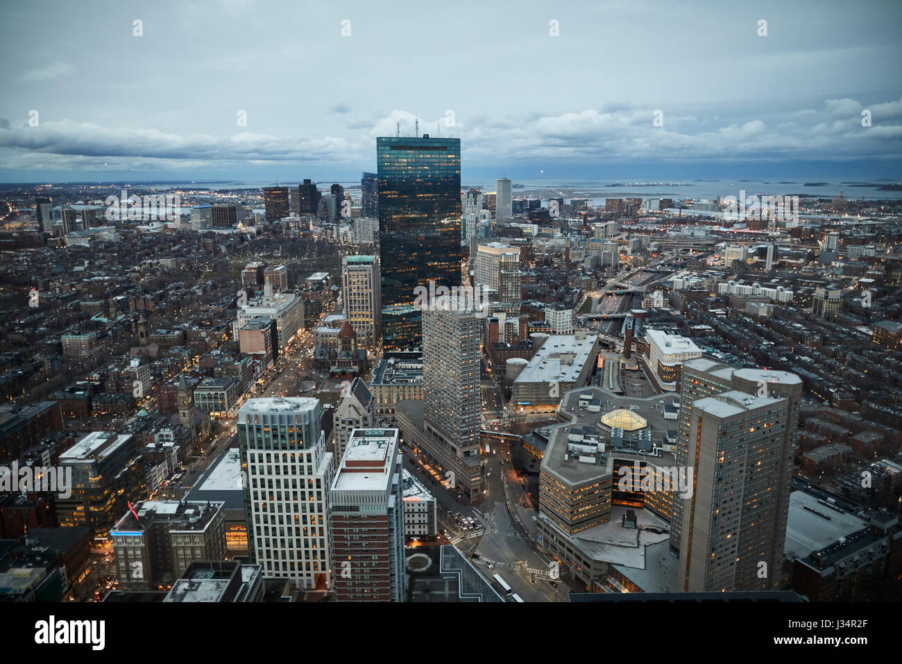 Skyline uptown Boston at night in  Massachusetts, United States, USA, Stock Photo