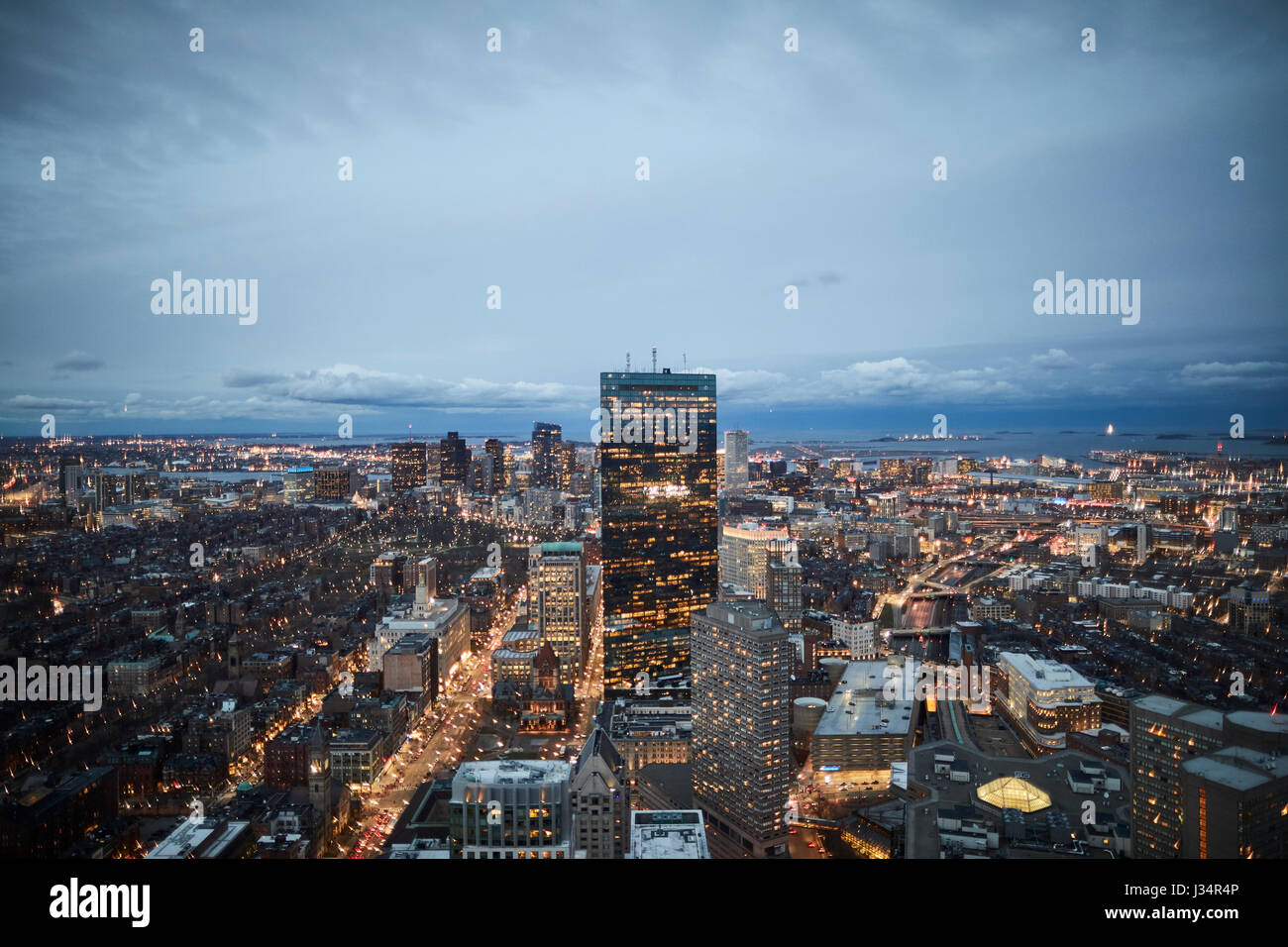 Skyline uptown Boston at night in Massachusetts, United States, USA