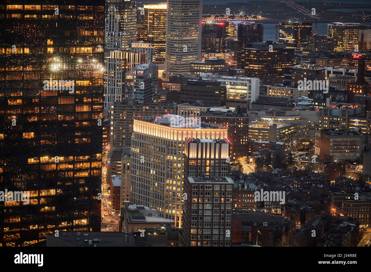 Skyline uptown Boston at night in Massachusetts, United States, USA