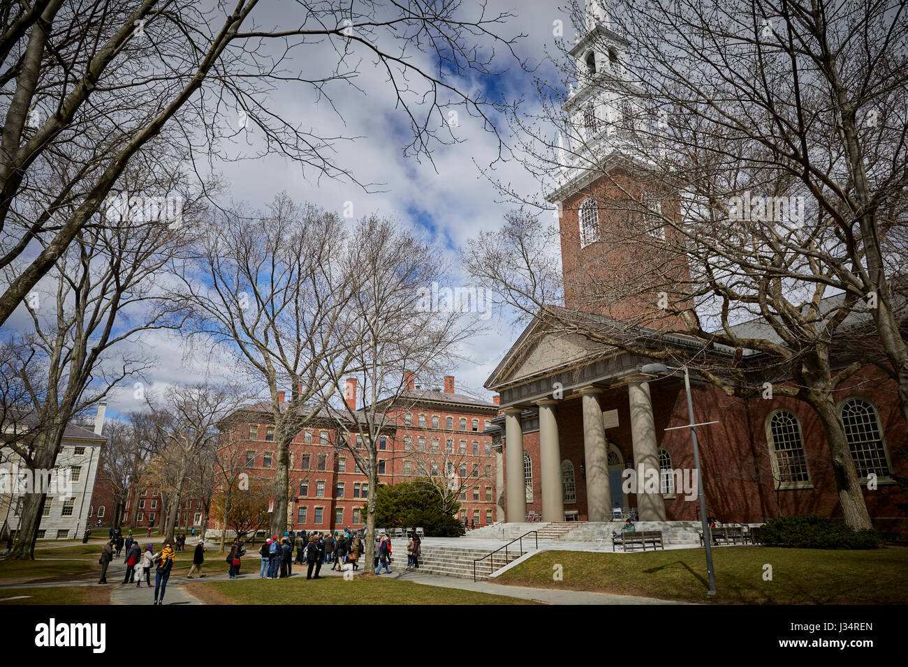 Memorial Church in Harvard Yard ,  Harvard University building , Camebridge,,  Boston, Massachusetts, United States, USA, Stock Photo