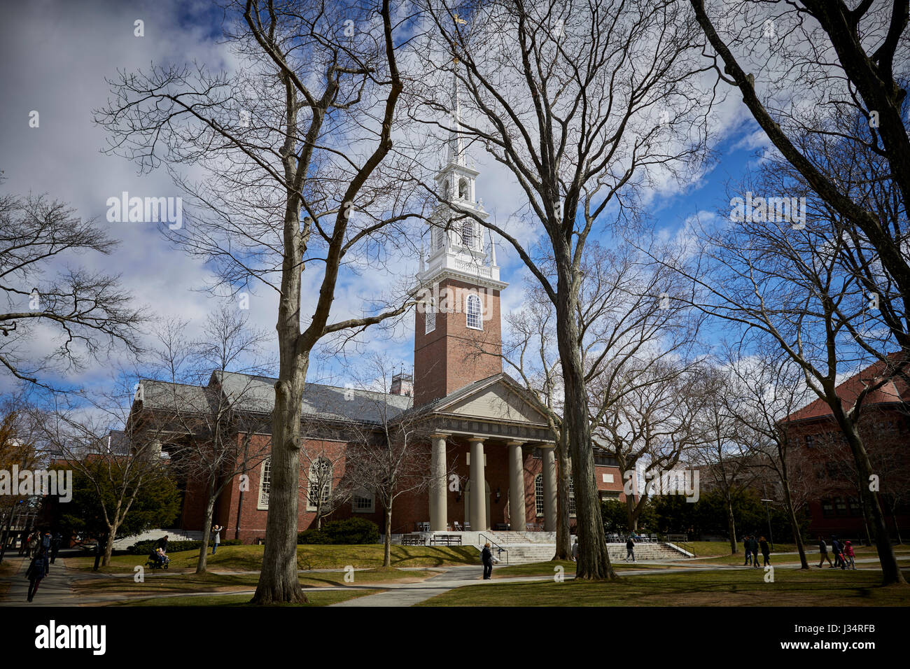 Memorial Church in Harvard Yard ,  Harvard University building , Camebridge,  Boston, Massachusetts, United States, USA, Stock Photo