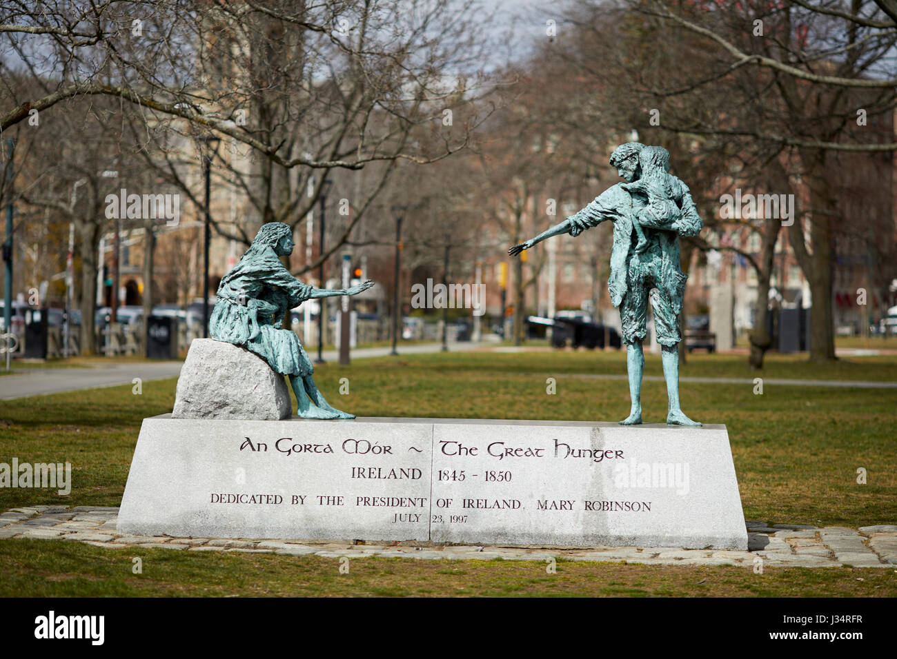 Irish famine memorial The Great Hunger Cambridge Common Harvard University , Camebridge,,  Boston, Massachusetts, United States, USA, Stock Photo