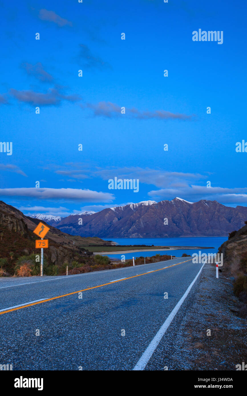 beautiful scenic of lake hawea in south island new zealand once of ...